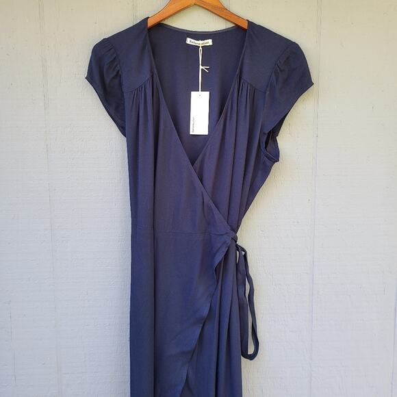Reformation 1X Chamomile Wrap Dress Navy Blue Plus Size Solid - Picture 2 of 14